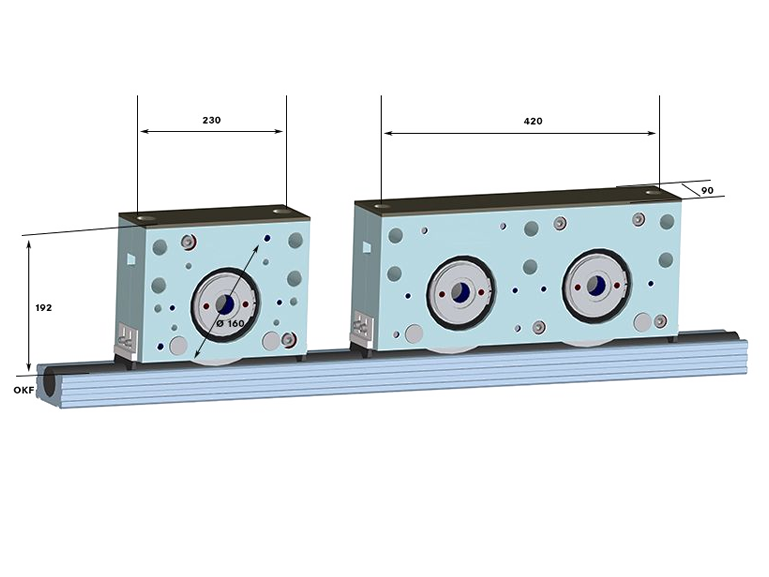 3D rendering of wr40 - Single and double wheel blocks with dimensions 
