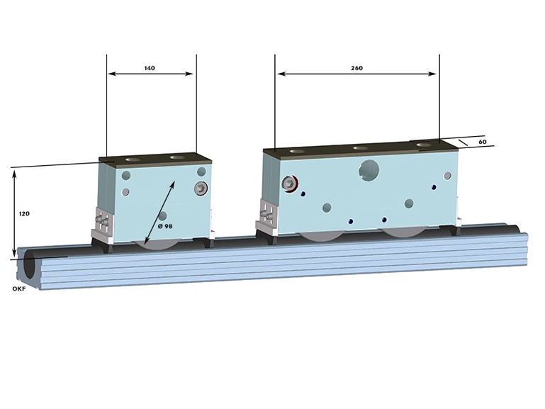 3D rendering of wr40 - Single- and double-wheel blocks with dimensions 