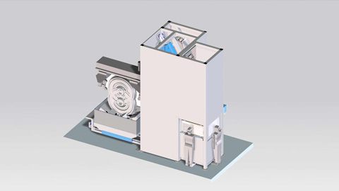 Rissprüfstand (Magnetpulver) in 3D-Ansicht mit klaren Strukturen und Komponenten für Materialprüfung.