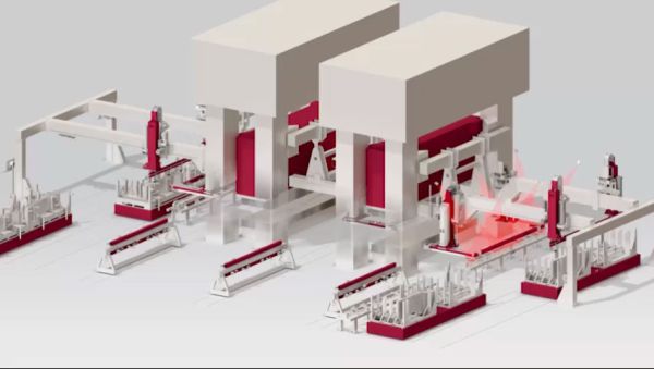 3D-Ansicht mehrerer Anlagenprozesse für die Automobilindustrie