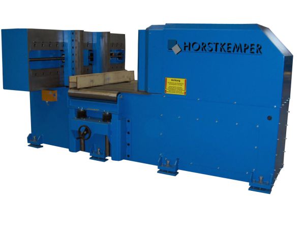 Blaue horizontale Presse mit dem Schriftzug 'HORSTKEMPER' und gelbem Warnhinweis