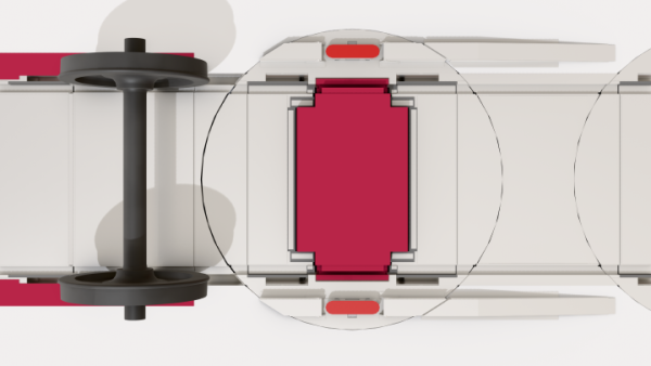 3D rendering - top view of a train wheel set conveyor. 