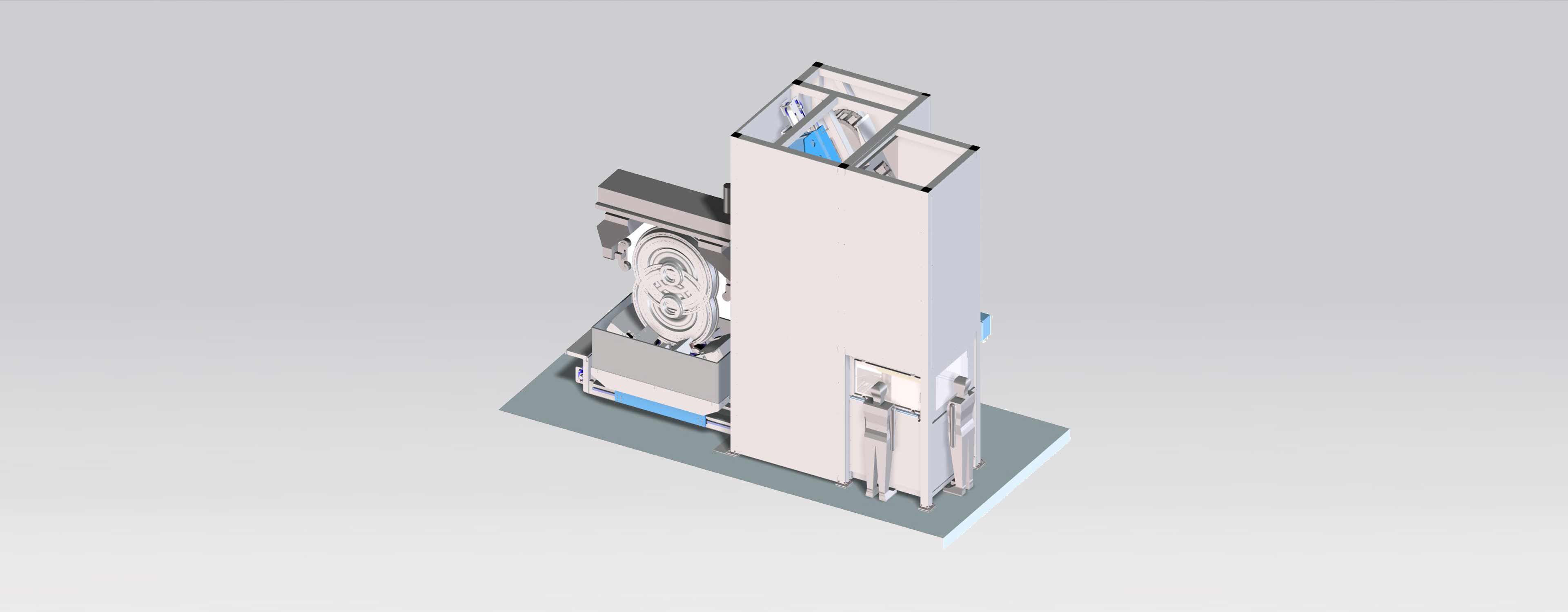 Crack test bench (MT) in a 3D view showing clear structures and components for material inspection.